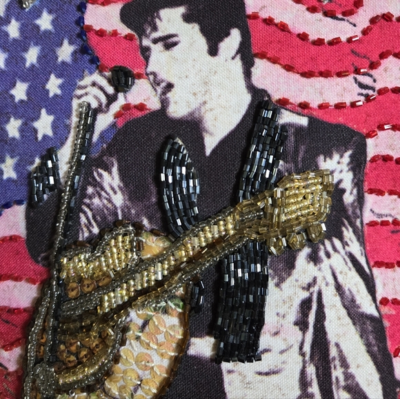 Ashley M ELVIS Presley purse handbag tote style bag double strap Beaded The King - Picture 10 of 11